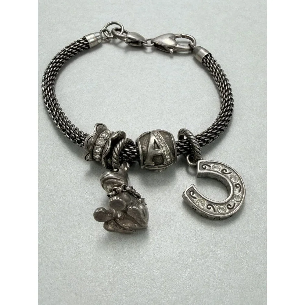 Brighton Charm Bracelet Dog Horseshoe Letter A Silver Tone Chain 7" - Picture 6 of 6
